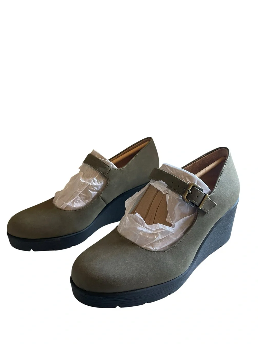 Naturalizer Soul Adore Mary Jane wedges in an olive green NEW